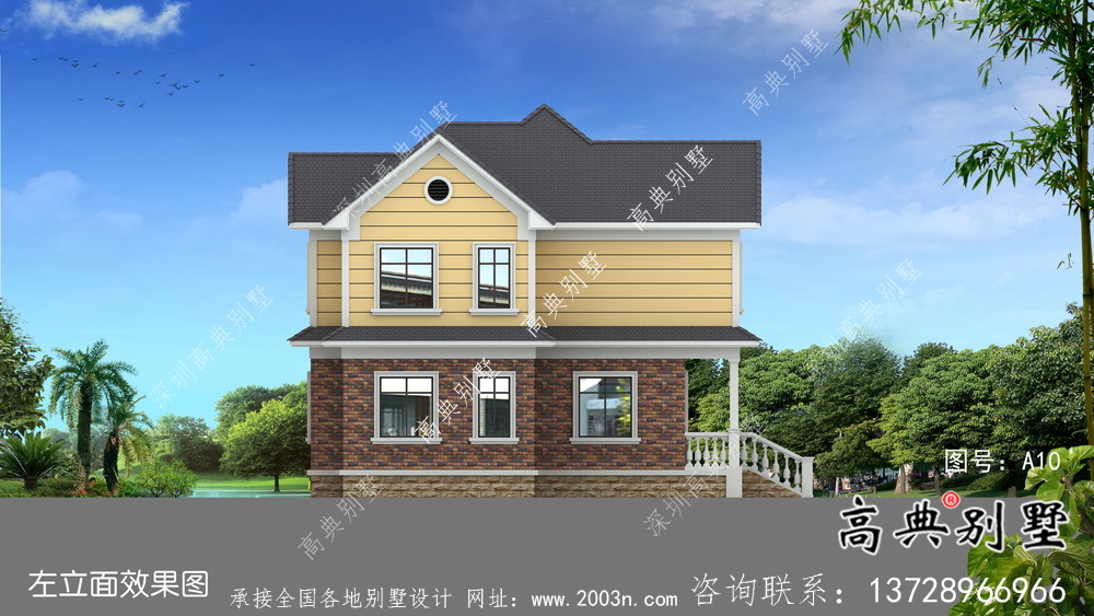 二層簡歐風格自建別墅房屋施工及效果設計圖