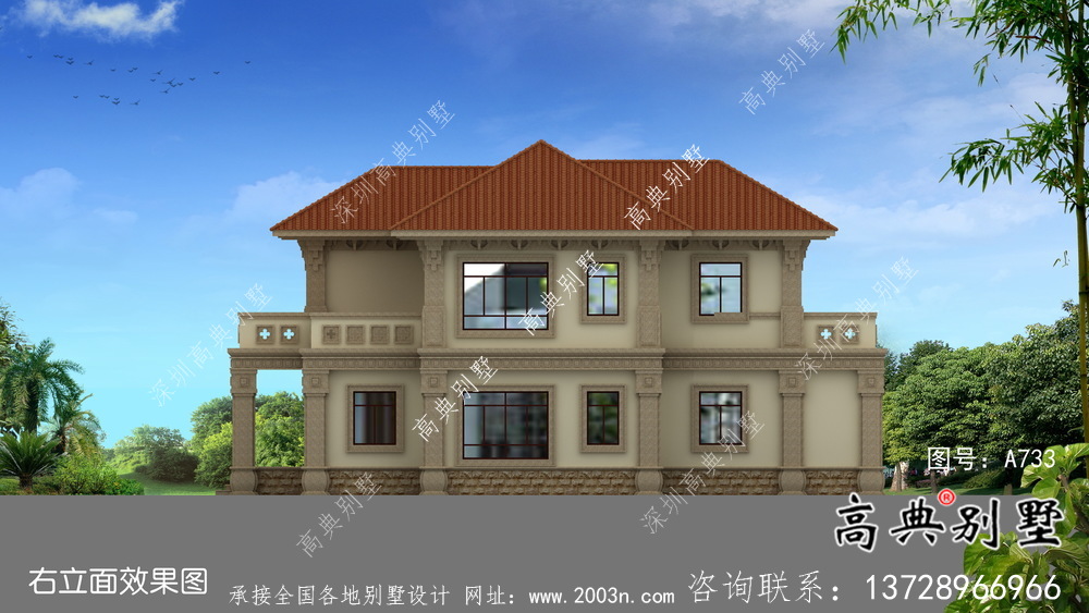 190平二層歐式農(nóng)村別墅全套設(shè)計(jì)施工效果圖紙