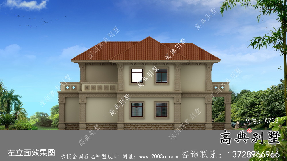 190平二層歐式農(nóng)村別墅全套設(shè)計(jì)施工效果圖紙