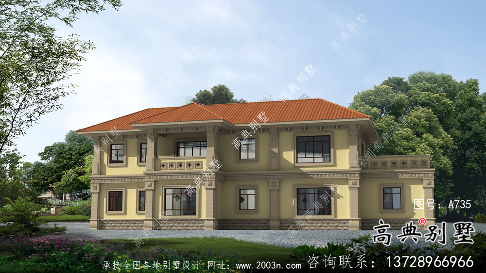 鄉(xiāng)村二層帶車庫(kù)歐式自建別墅施工效果全套圖紙