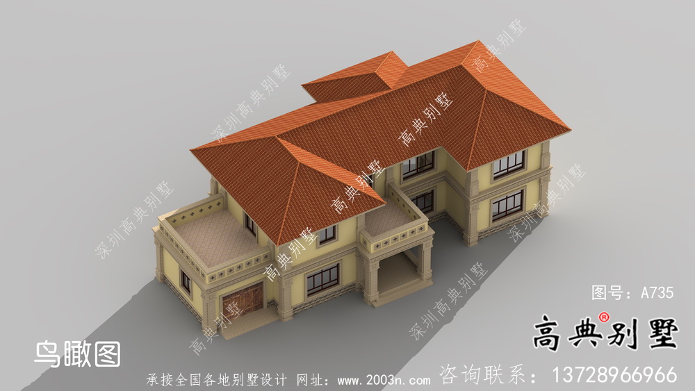 鄉(xiāng)村二層帶車庫(kù)歐式自建別墅施工效果全套圖紙