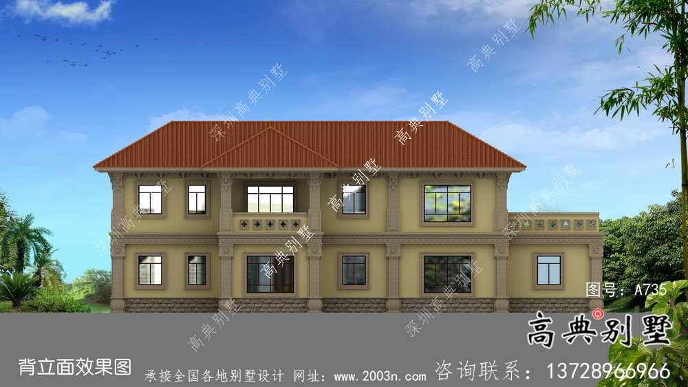 鄉(xiāng)村二層帶車庫(kù)歐式自建別墅施工效果全套圖紙