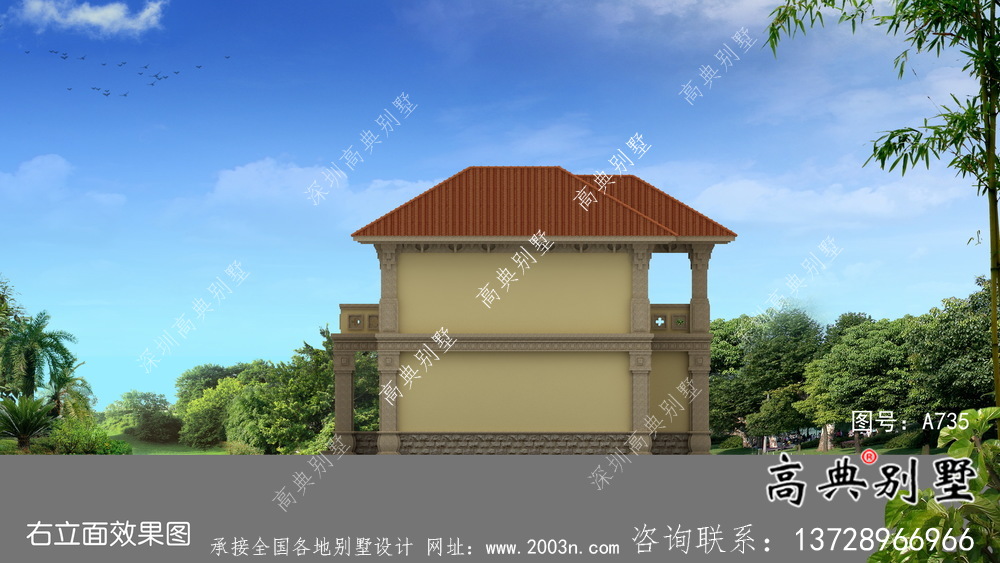 鄉(xiāng)村二層帶車庫(kù)歐式自建別墅施工效果全套圖紙