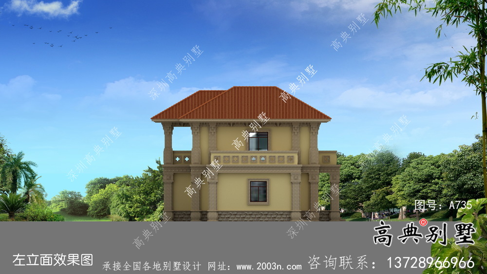 鄉(xiāng)村二層帶車庫(kù)歐式自建別墅施工效果全套圖紙