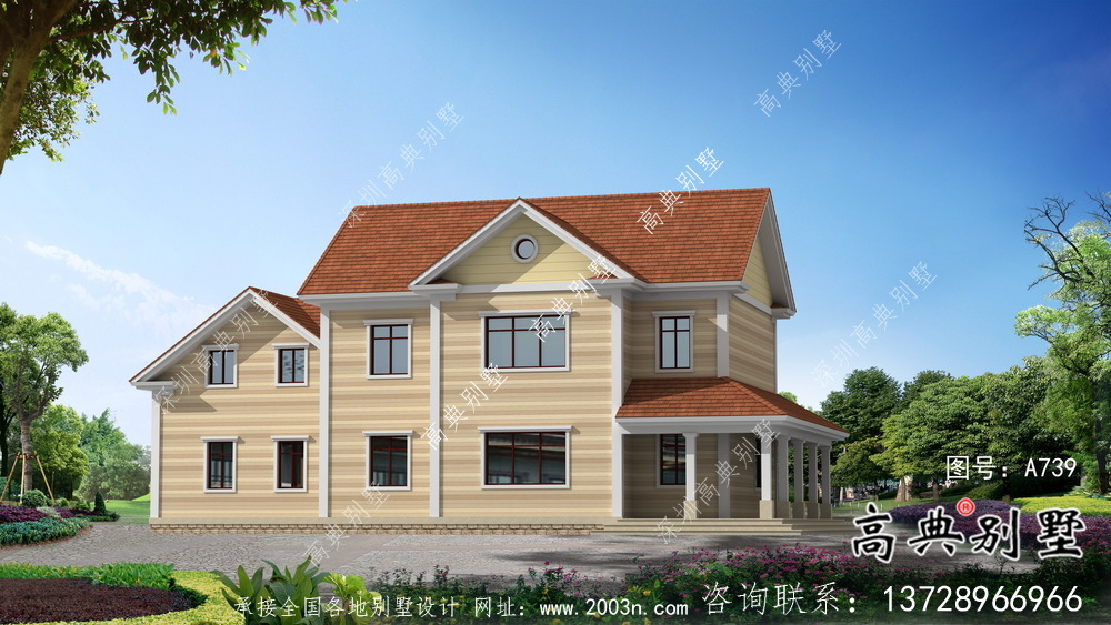 全套二層簡歐自建別墅帶車庫施工效果圖紙