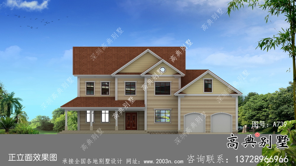 全套二層簡歐自建別墅帶車庫施工效果圖紙