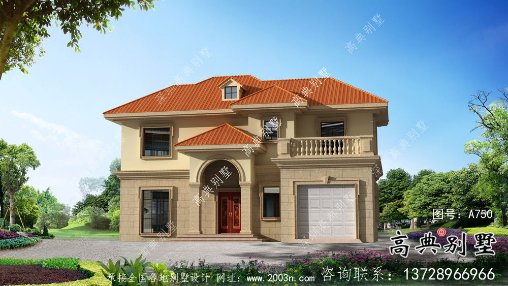 鄉(xiāng)村二層帶車庫簡歐自建別墅施工設(shè)計圖紙-帶露臺