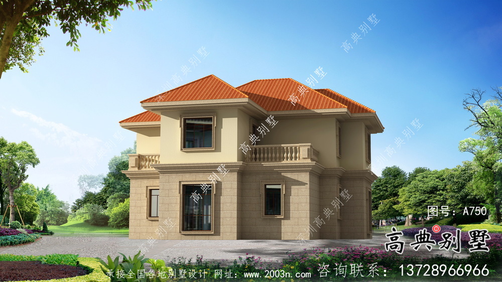 鄉(xiāng)村二層帶車庫簡歐自建別墅施工設(shè)計圖紙-帶露臺
