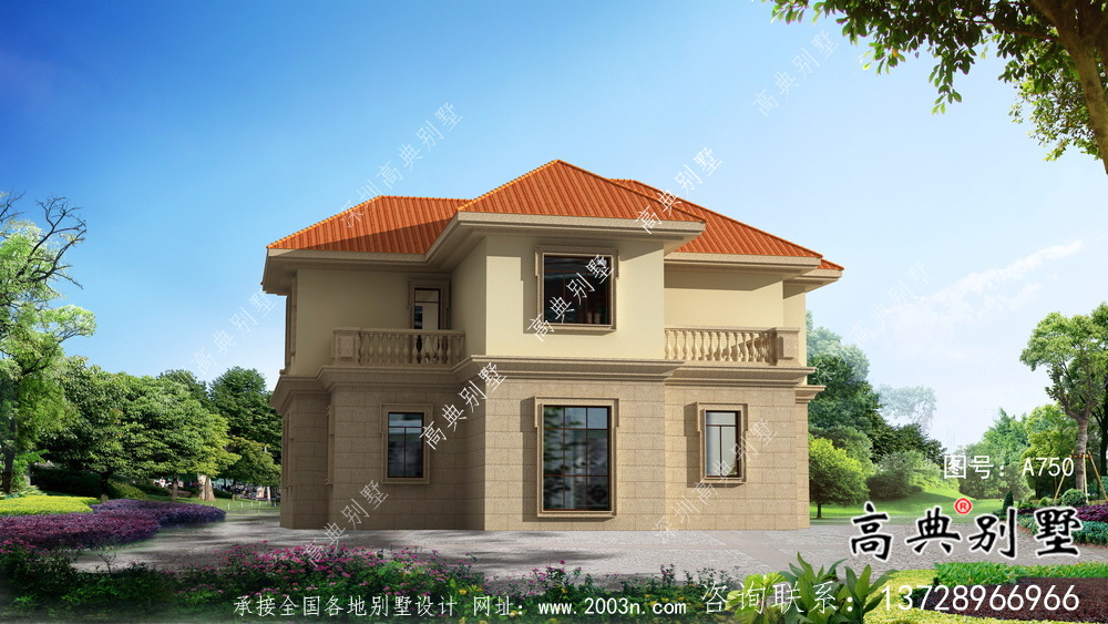 鄉(xiāng)村二層帶車庫簡歐自建別墅施工設(shè)計圖紙-帶露臺