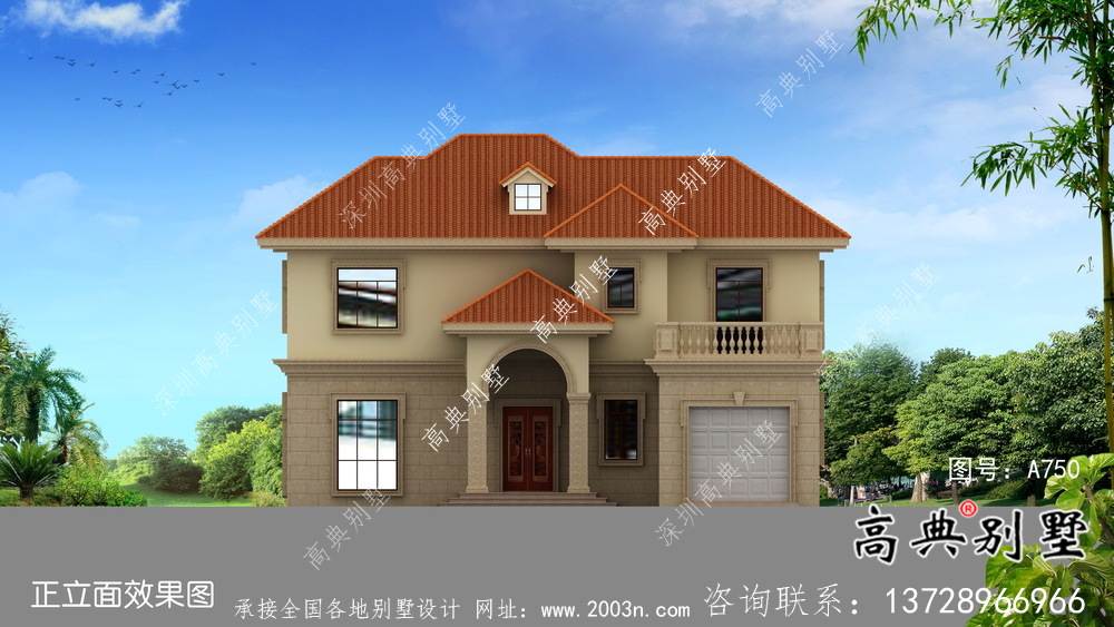 鄉(xiāng)村二層帶車庫簡歐自建別墅施工設(shè)計圖紙-帶露臺