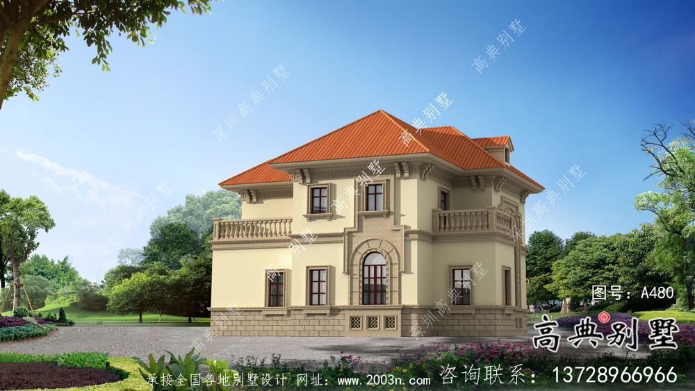 歐式風(fēng)格二層實(shí)用型農(nóng)村小別墅全套施工圖及效果圖