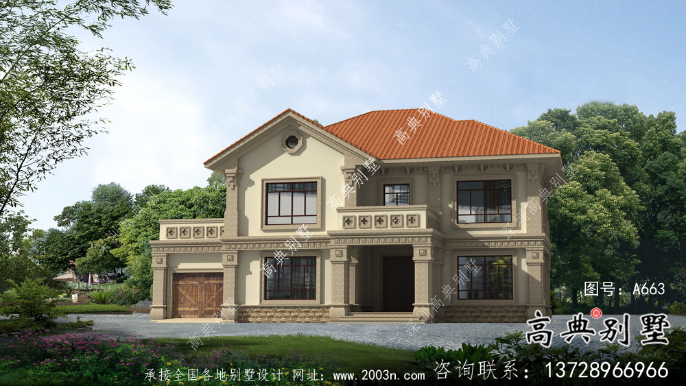 二層外觀簡(jiǎn)易新中式自建房屋設(shè)計(jì)圖、效果圖