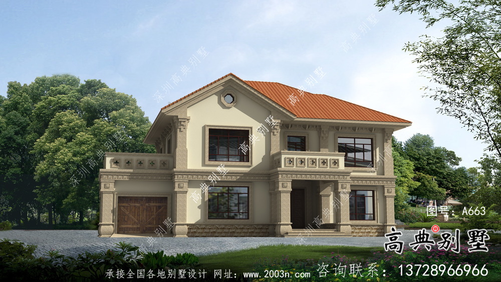 二層外觀簡(jiǎn)易新中式自建房屋設(shè)計(jì)圖、效果圖