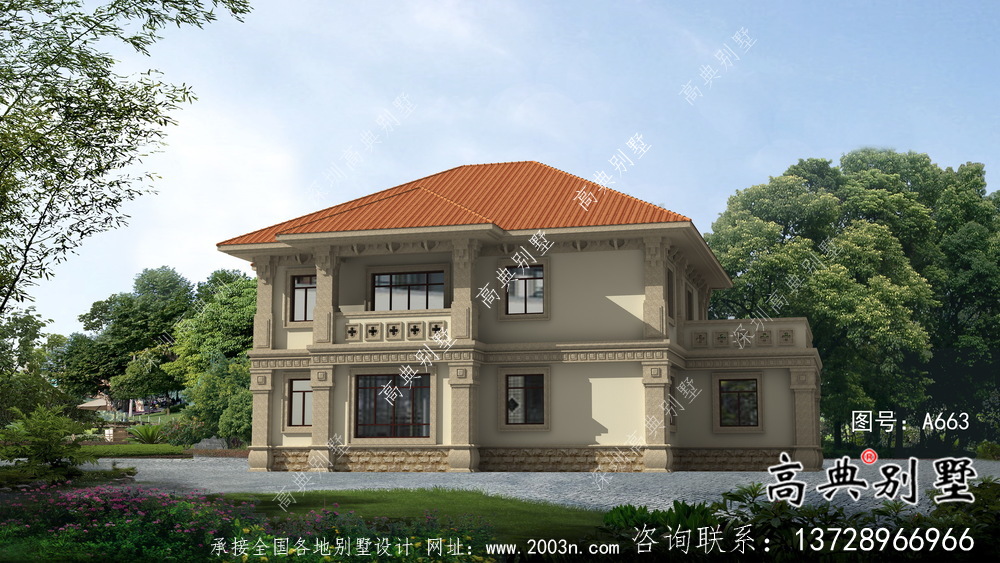 二層外觀簡(jiǎn)易新中式自建房屋設(shè)計(jì)圖、效果圖