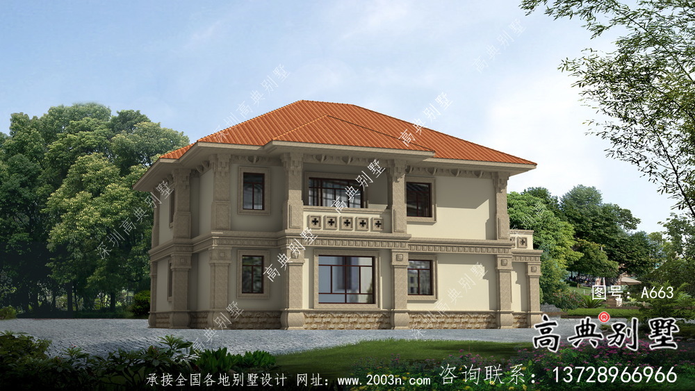 二層外觀簡(jiǎn)易新中式自建房屋設(shè)計(jì)圖、效果圖