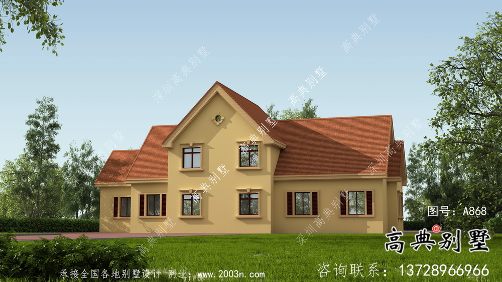 二層自然鄉(xiāng)村美式風(fēng)格小型別墅戶型設(shè)計圖-效果圖