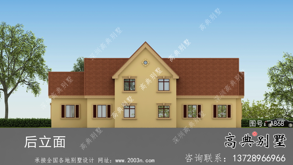 二層自然鄉(xiāng)村美式風(fēng)格小型別墅戶型設(shè)計圖-效果圖