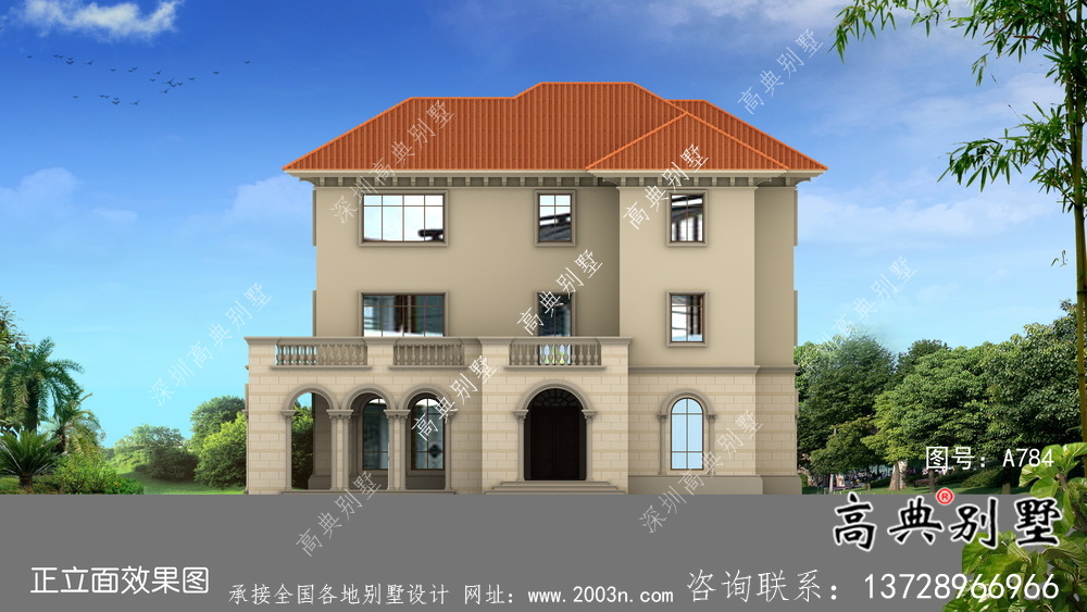歐式三層別墅外觀效果圖大氣