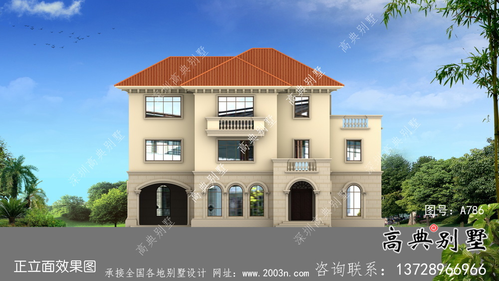 低調(diào)三層歐式別墅外觀設(shè)計(jì)效果圖