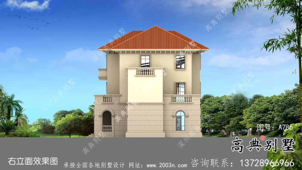 低調(diào)三層歐式別墅外觀設(shè)計(jì)效果圖