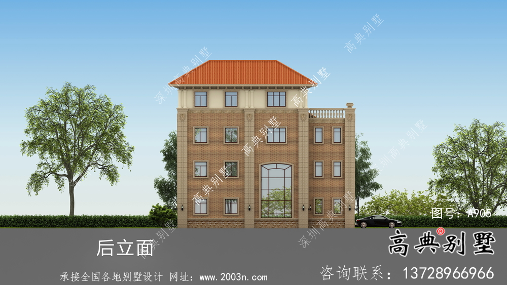 歐式風格多陽臺四層農村奢華別墅設計圖