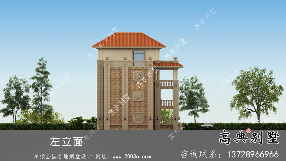 歐式風格多陽臺四層農村奢華別墅設計圖