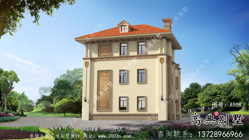 三層歐式風格帶露臺中小型住宅設計圖