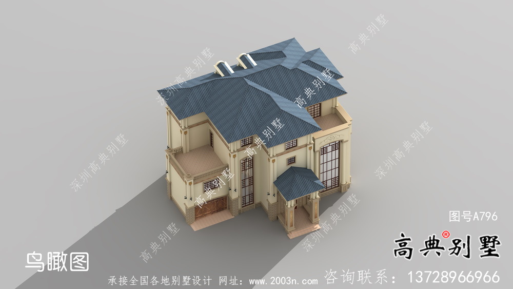 最新復(fù)式四層歐式別墅外觀效果圖