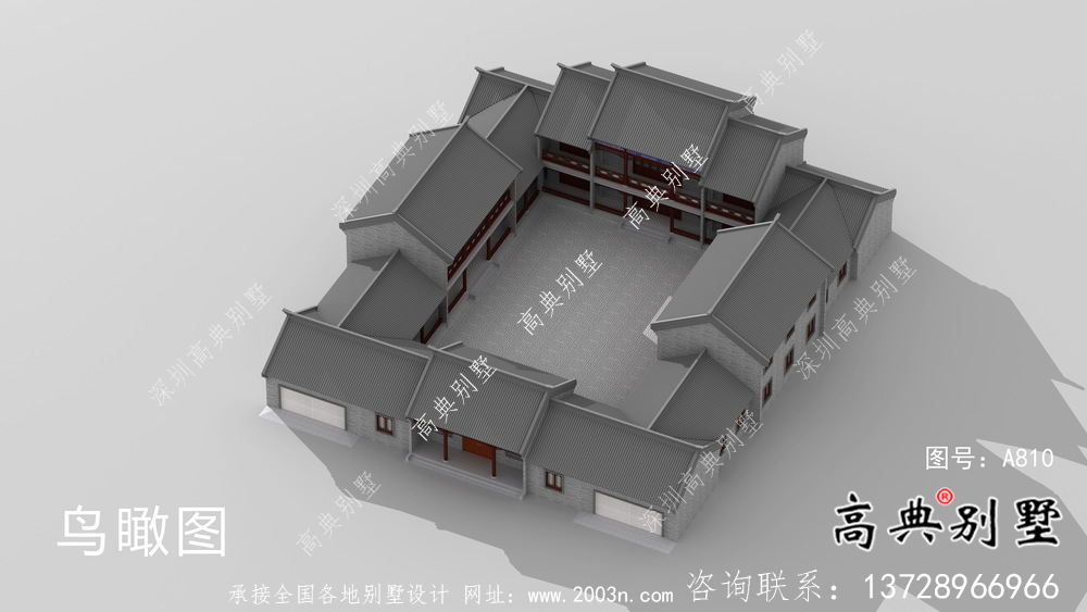 新中式四合院二層別墅設(shè)計圖紙大全