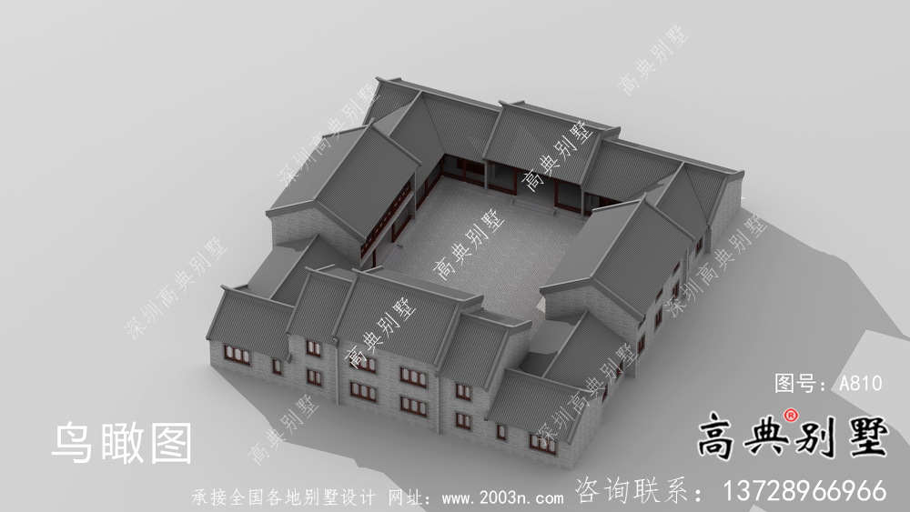 新中式四合院二層別墅設(shè)計圖紙大全