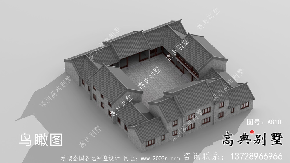 新中式四合院二層別墅設(shè)計圖紙大全