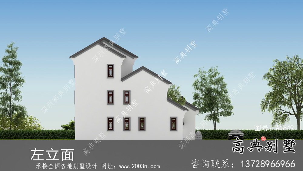 樸素的新中式三層院子別墅效果圖