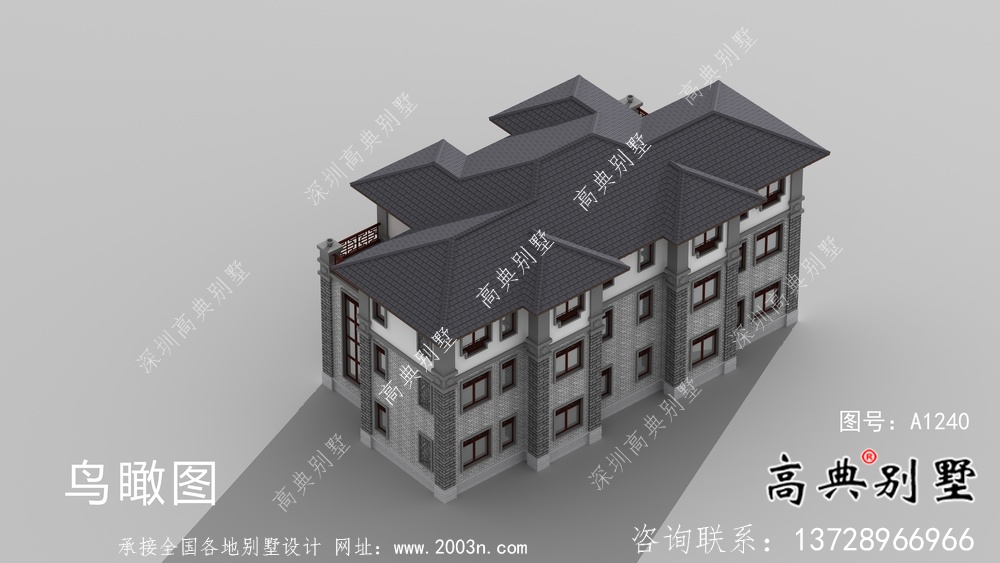 三層鄉(xiāng)村新中式雙拼住宅設(shè)計(jì)圖
