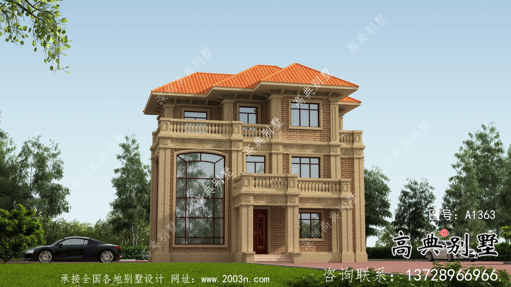 豪華三層復(fù)式帶露臺的歐式風(fēng)格別墅建筑設(shè)計