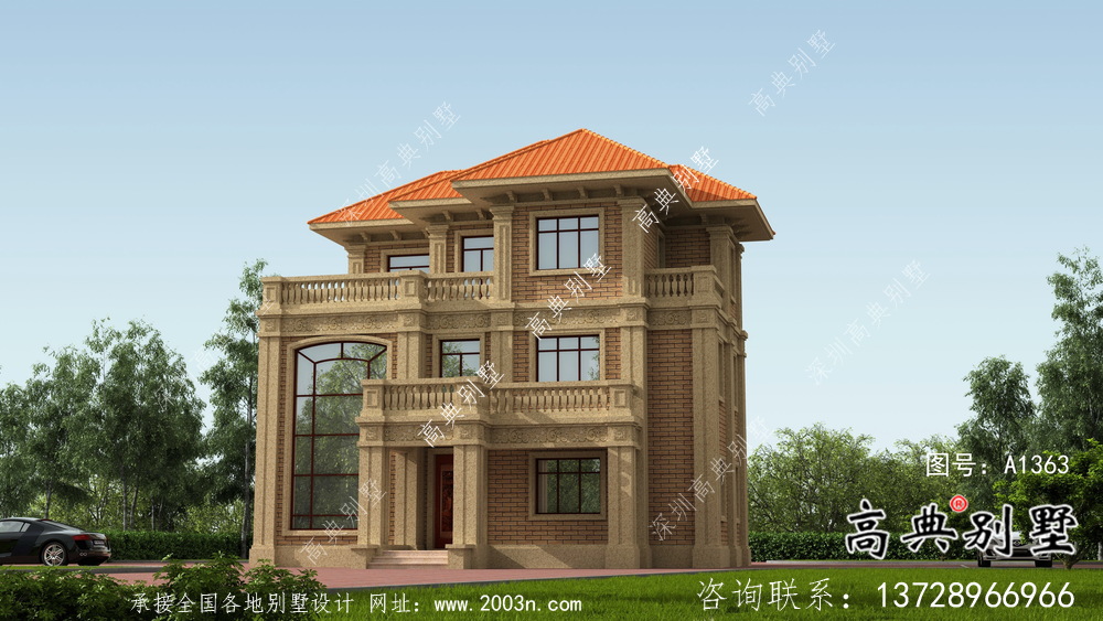 豪華三層復(fù)式帶露臺的歐式風(fēng)格別墅建筑設(shè)計