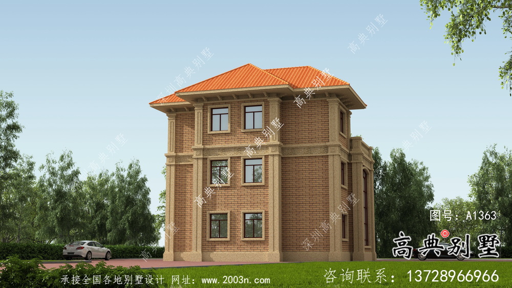豪華三層復(fù)式帶露臺的歐式風(fēng)格別墅建筑設(shè)計