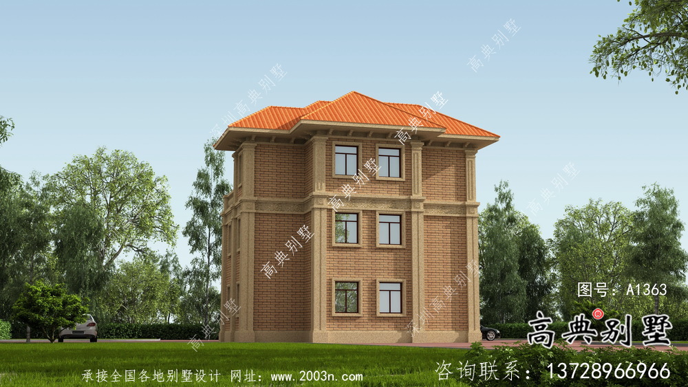 豪華三層復(fù)式帶露臺的歐式風(fēng)格別墅建筑設(shè)計