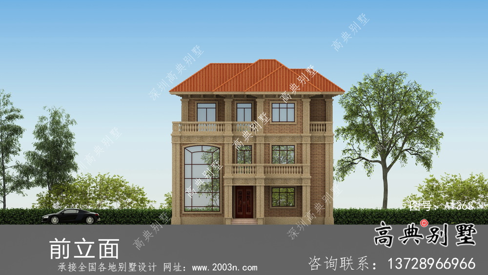 豪華三層復(fù)式帶露臺的歐式風(fēng)格別墅建筑設(shè)計