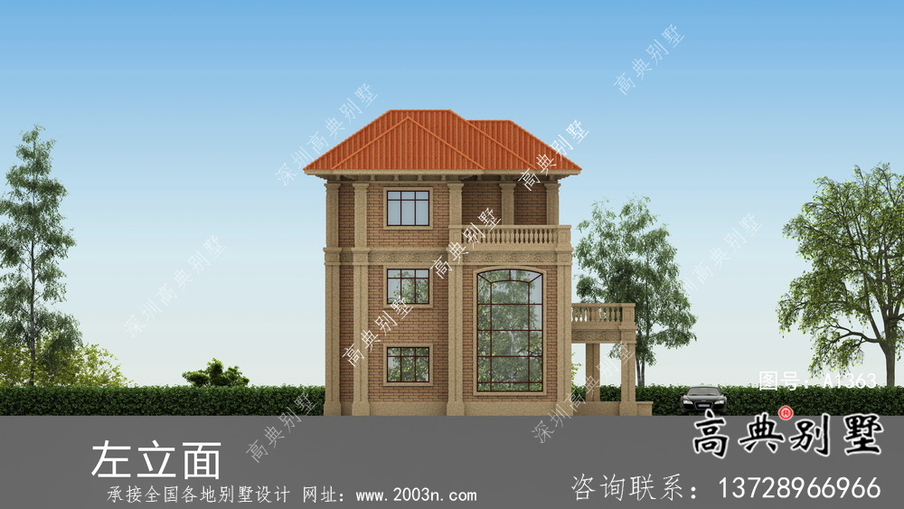 豪華三層復(fù)式帶露臺的歐式風(fēng)格別墅建筑設(shè)計