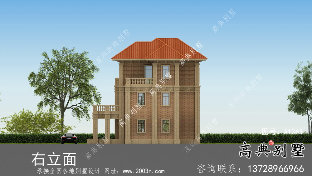 豪華三層復(fù)式帶露臺的歐式風(fēng)格別墅建筑設(shè)計