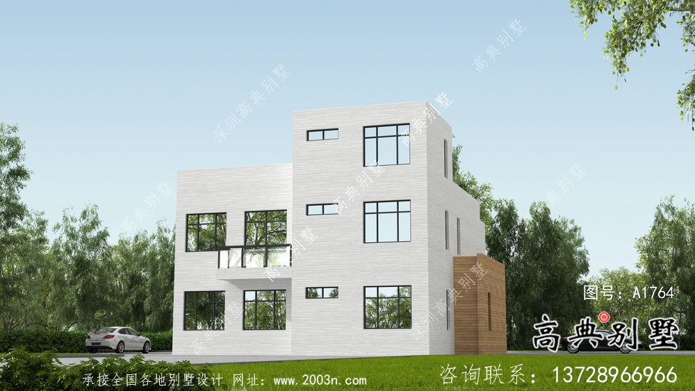 二層自然現(xiàn)代風(fēng)格小型別墅戶型設(shè)計圖，效果圖