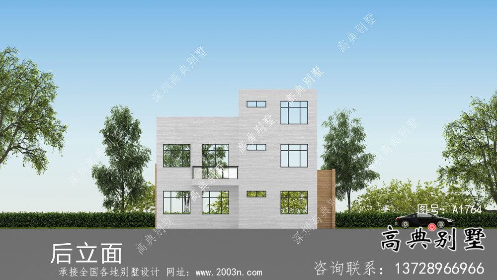 二層自然現(xiàn)代風(fēng)格小型別墅戶型設(shè)計圖，效果圖