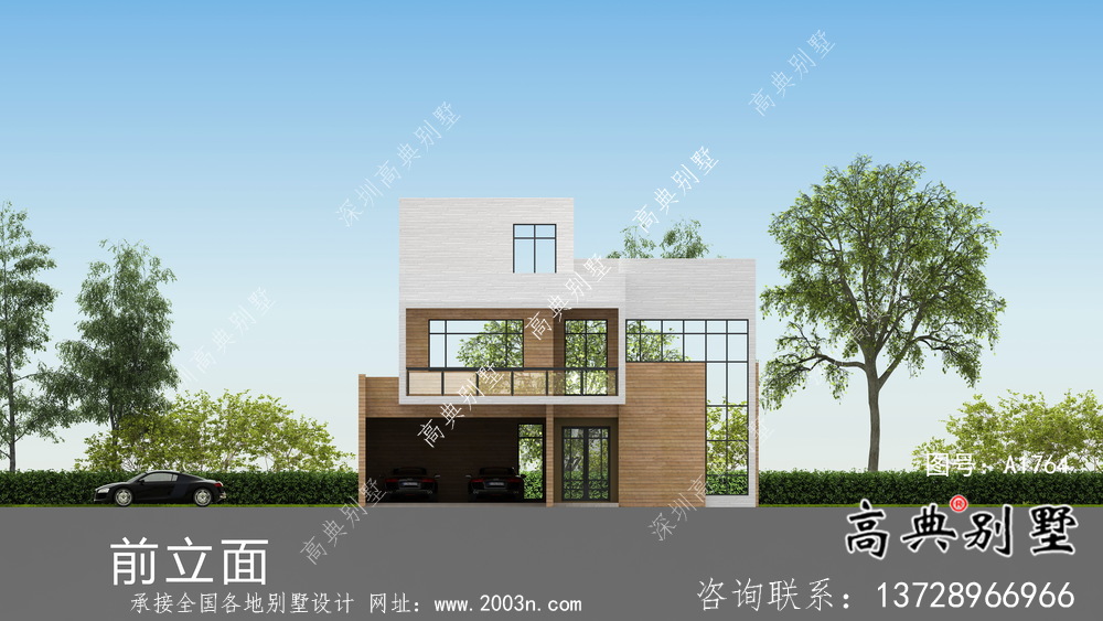 二層自然現(xiàn)代風(fēng)格小型別墅戶型設(shè)計圖，效果圖