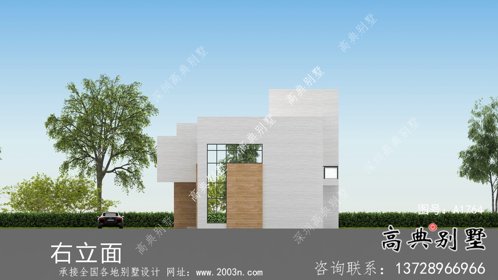 二層自然現(xiàn)代風(fēng)格小型別墅戶型設(shè)計圖，效果圖