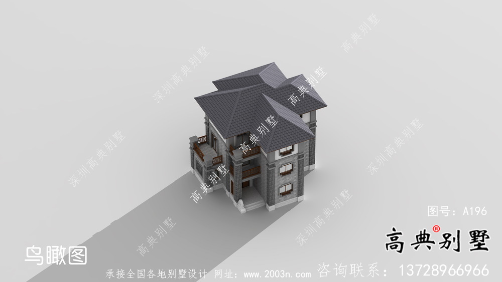 城鎮(zhèn)自建三層中式別墅設(shè)計圖+效果圖