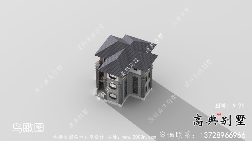 城鎮(zhèn)自建三層中式別墅設(shè)計圖+效果圖