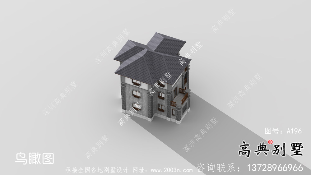 城鎮(zhèn)自建三層中式別墅設(shè)計圖+效果圖