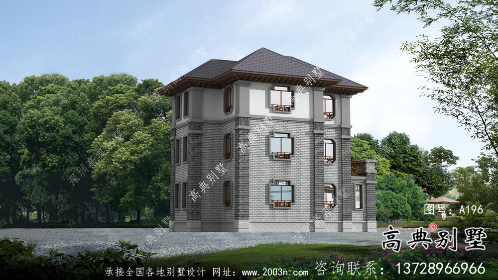 城鎮(zhèn)自建三層中式別墅設(shè)計圖+效果圖
