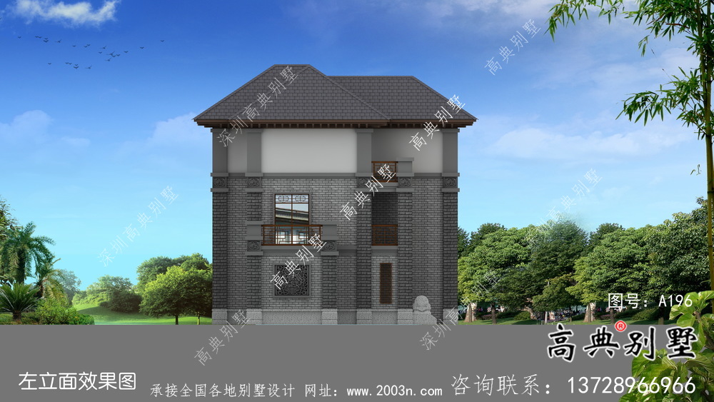 城鎮(zhèn)自建三層中式別墅設(shè)計圖+效果圖