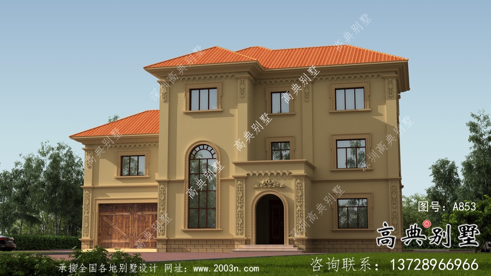 復式三層經典歐式別墅帶車庫設計圖紙